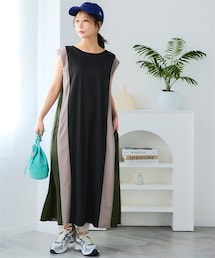 nissen | バイカラーすっきり見えワンピース（接触冷感）（大容量ポケット付）＜大きいサイズ有＞(ワンピース)