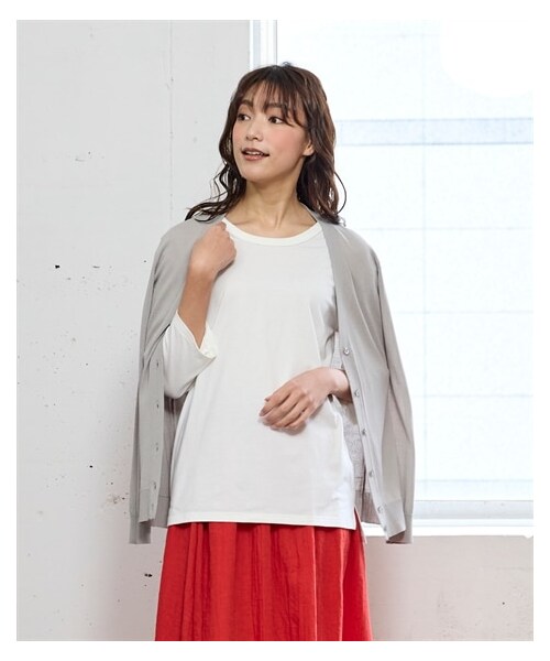 nissen（ニッセン）の「綿１００％汗染みしにくいクルーネック７分袖Ｔシャツ＜大きいサイズ有＞（Tシャツ/カットソー・レディース・黒/ネイビー/オフホワイト/グレイッシュモカ/モスカーキ/ロイヤルグリーン/スモークピンク/アプリコット/ライムイエロー/ダークグリーン/ラズベリー/グレイッシュパープル/ソフトピンク・L/LL/3L/4L/5L/6L/8L/10L/M/S）」の17枚目の写真