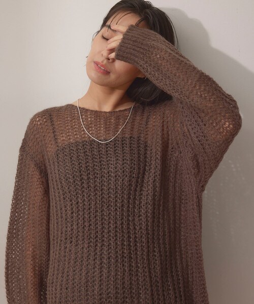 NERGY（ナージー）の「シアーモヘアニット2WAYカーディガン（カーディガン/ボレロ・レディース・ライトグレー/ダークブラウン/オレンジ・F）」の18枚目の写真