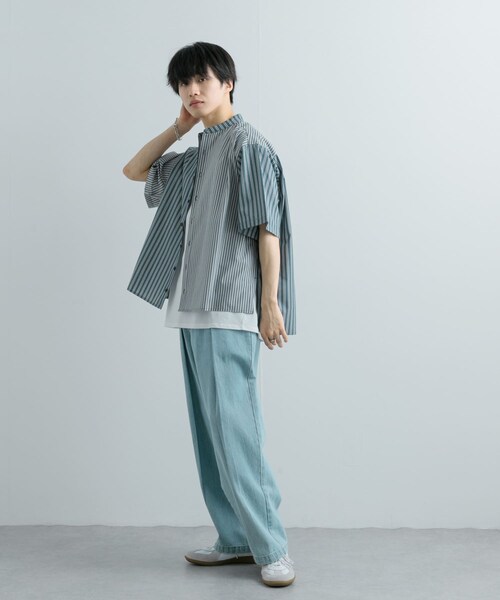 SENSE OF PLACE by URBAN RESEARCH（センスオブプレイスバイアーバンリサーチ）の「『ユニセックス』ストライプブロックドルーズシャツ（シャツ/ブラウス・メンズ・GREG×BEG/BLU×LBLU/CHC×BLK・M/L）」の16枚目の写真