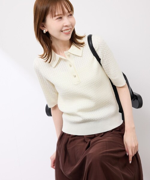 ROPE' PICNIC(ロペピクニック)の「ミニケーブルハーフスリーブニットポロシャツ(ポロシャツ・レディース・キナリ/ダークブラウン/ネイビー/カラシ・38)」の10枚目の写真