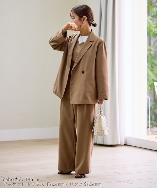 ROPE' PICNIC(ロペピクニック)の「【cahoさんコラボ】低身長・小柄さんサイズ エアリーリネンライク ダブルジャケット(テーラードジャケット・レディース・ブラック/ダークブラウン/キャメル/ベージュ/ネイビー・F)」の15枚目の写真