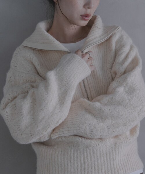 URBAN RESEARCH Sonny Label（アーバンリサーチサニーレーベル）の「ハーフZIPシャギーニットプルオーバー（ニット/セーター・レディース・オフ/グレー/グリーン・Free）」の4枚目の写真