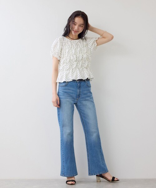 VIS(ビス)の「ドット&無地アソート シャーリングデザインカットソー(Tシャツ/カットソー・レディース・ブラック/キナリ/ピンク・F)」の5枚目の写真