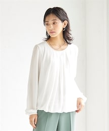 nissen | 大きいサイズタックバルーンブラウス（吸汗速乾裏地付）(シャツ/ブラウス)