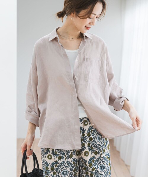 URBAN RESEARCH DOORS(アーバンリサーチドアーズ)の「リネンオーバーシャツ(シャツ/ブラウス・レディース・STRIPE/PINK/L.GRAY・Free)」の5枚目の写真
