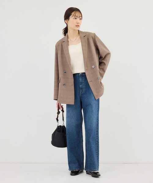 ROPE' PICNIC(ロペピクニック)の「メランジドビーチェックジャケット/セットアップ対応・防シワ・接触冷感(テーラードジャケット・レディース・ダークブラウン/ベージュ・F)」の4枚目の写真
