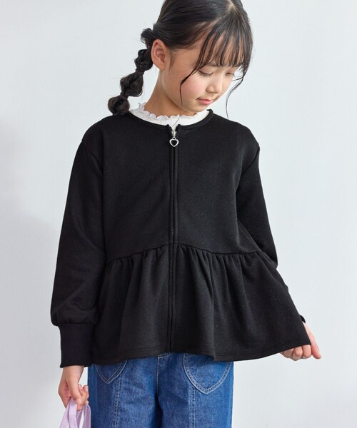 ROPE' PICNIC(ロペピクニック)の「【KIDS/キッズ】ラメ裏毛ペプラムジップカーディガン(カーディガン/ボレロ・キッズ・ブラック/ベージュ/ピンク・L/M/S)」の3枚目の写真