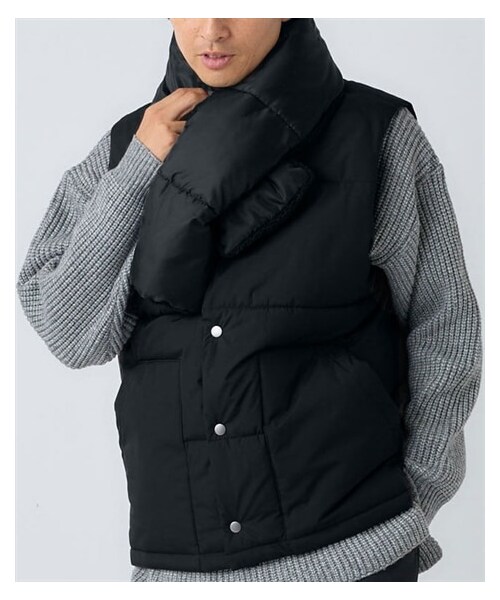 nissen（ニッセン）の「防風・はっ水・吸湿発熱中綿入ベスト（ネックウォーマー付）（ベスト・メンズ・チャコール/黒・M/L/LL/3L/4L/5L/6L/8L/10L）」の9枚目の写真