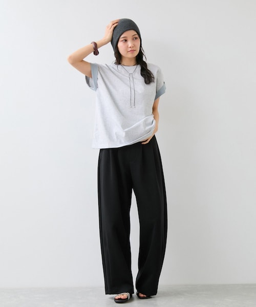 VIS(ビス)の「【WEB限定】天竺袖配色Tシャツ(Tシャツ/カットソー・レディース・ブラック/ライトグレー/オフホワイト・F)」の5枚目の写真