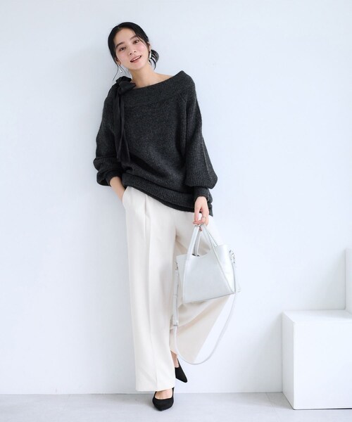 VIS(ビス)の「肩リボンミニ丈ニットワンピース/2WAY(ワンピース・レディース・グレー/キナリ/ブルー系・F)」の13枚目の写真