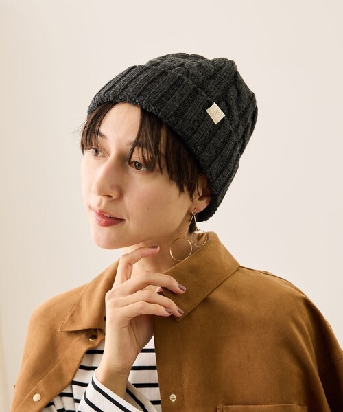 ROPE' PICNIC（ロペピクニック）の「ケーブルニットワッチ/リンクコーデ（ニットキャップ/ビーニー・レディース・スミクロ/キナリ/ピンク・F）」の5枚目の写真