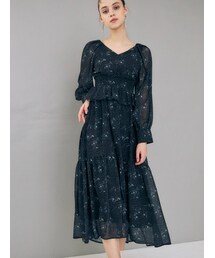 MERCURYDUO | ドットフラワーペプラムロングワンピース(ワンピース)