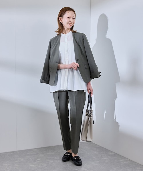 ROPE' PICNIC（ロペピクニック）の「【UV対応】【リネンライク・シリーズ】ノーラペルジャケット/通勤・セットアップ対応（ノーカラージャケット・レディース・グレー/グレー系/ダークブラウン/ネイビー・36/38/40）」の14枚目の写真