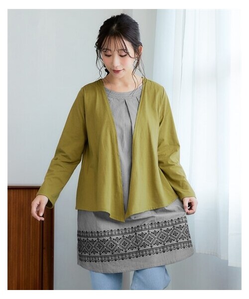 nissen（ニッセン）の「＜大きいサイズ＞重ね着風裾刺しゅうチュニック（Tシャツ/カットソー・レディース・オリーブ/黒/ネイビー・L/LL/3L/4L/5L/6L/8L/10L）」の22枚目の写真