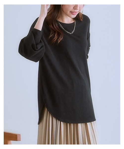 nissen（ニッセン）の「ふんわり軽い裏起毛裾ラウンドトップス＜大きいサイズ有＞（Tシャツ/カットソー・レディース・オフホワイト/ダスティブルー/杢グレー/ピンクパープル/モカカーキ/黒・M/3L/S/L/LL/4L/5L/6L/8L/10L）」の4枚目の写真