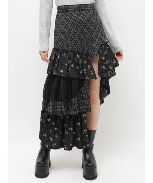 EVRIS（エヴリス）の「ミックスドッキングアシンメトリースカート（スカート・レディース・ホワイト/ミックス・F）」の3枚目の写真