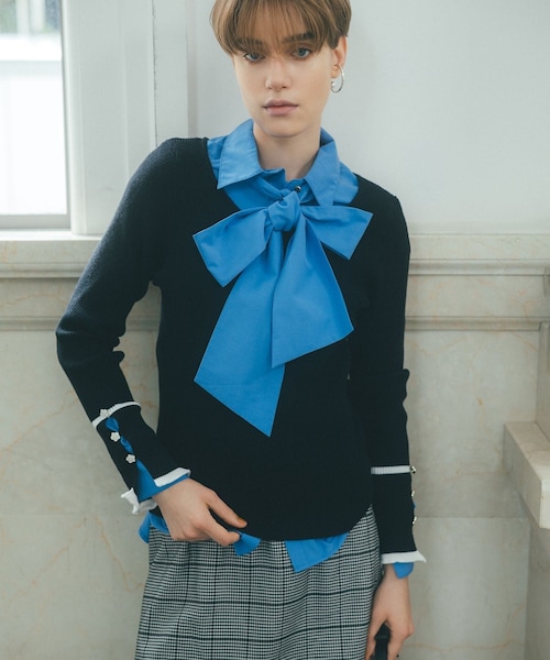 VIS(ビス)の「【MARY QUANT×VIS】袖デイジーボタンVネックリブニット(ニット/セーター・レディース・ブラック/グレー/キナリ/レッド系・F)」の14枚目の写真