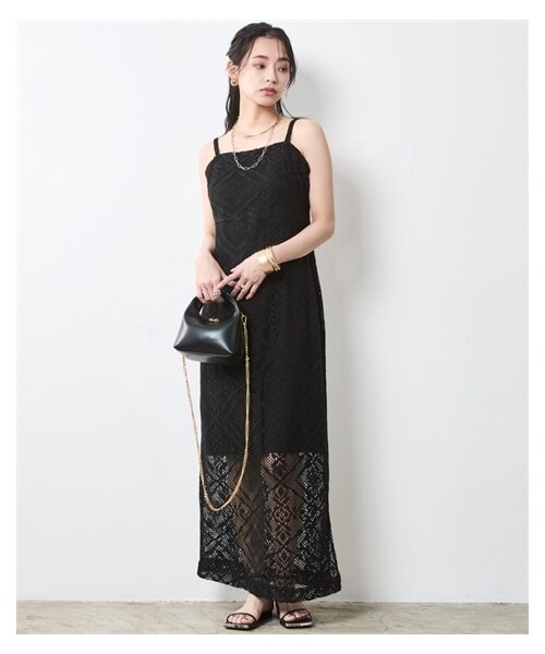 nissen（ニッセン）の「【CHIC STYLE】レースキャミソールストレートロングワンピース（ワンピース・レディース・アイボリー/黒・M/L/LL/3L/4L/5L/6L/8L/10L）」の4枚目の写真