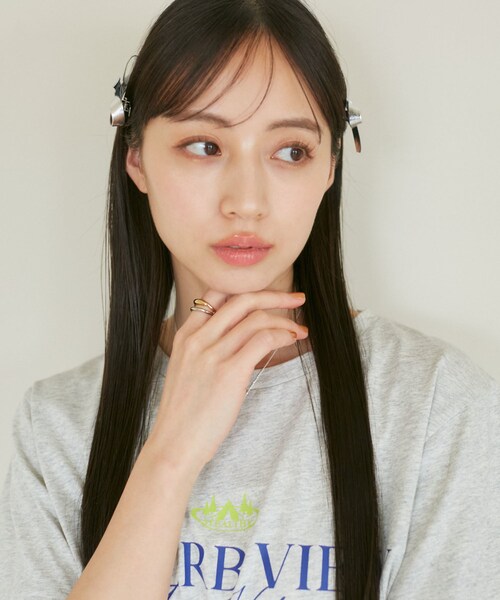 VIS（ビス）の「【2個SET】メタリックリボンへアピン（ヘアピン・レディース・ブラック/シルバー・F）」の7枚目の写真