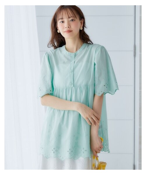 nissen（ニッセン）の「大きいサイズ　レースブラウス　miclat（シャツ/ブラウス・レディース・オレンジ/ホワイト/ミント/ブルー・L/LL/3L/4L/5L/6L/8L/10L）」の2枚目の写真