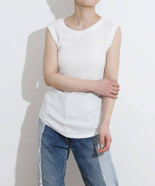 THE GOODLAND MARKET(ザグッドランドマーケット)の「『別注』MIDIUMISOLID×TGM Mix organic cotton tank-top(タンクトップ・レディース・Off/Black/Mocha・FREE)」の6枚目の写真
