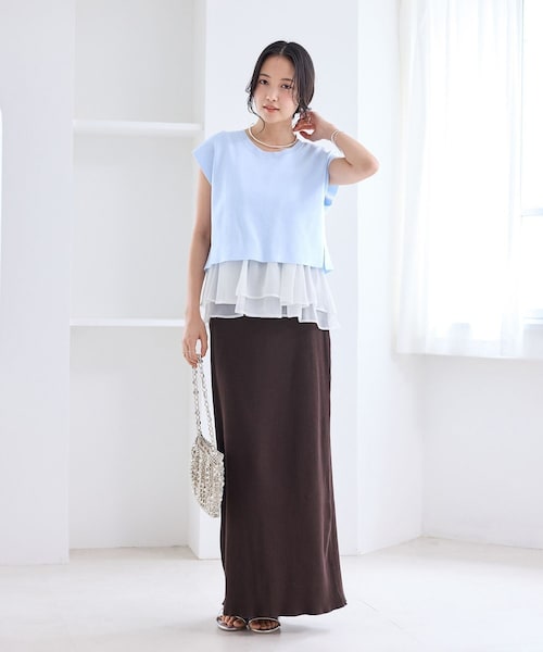 VIS(ビス)の「オーガンジードッキングフレンチニット(ニット/セーター・レディース・ブラック/サックス/オフホワイト/ピンク・F)」の10枚目の写真