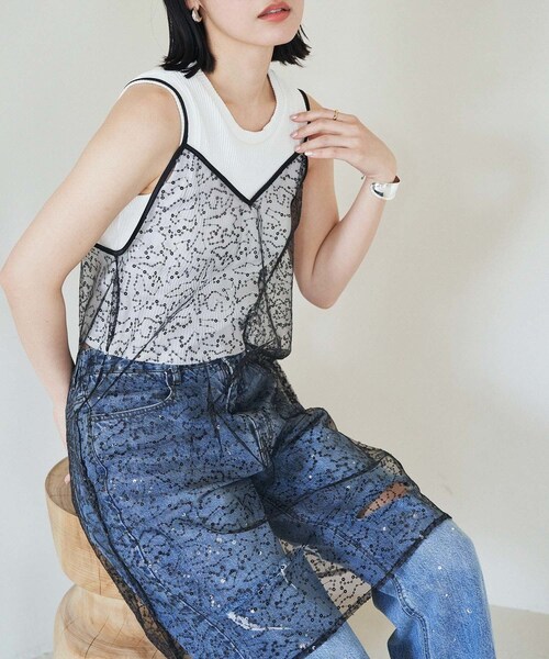 VIS（ビス）の「スパンコールキャミワンピース（ワンピース・レディース・ブラック系/ベージュ系・F）」の3枚目の写真