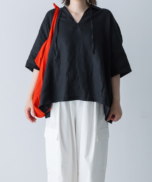 かぐれ（カグレ）の「リネンスキッパーシャツ（シャツ/ブラウス・レディース・OFF/BLACK/MINT・Free）」の2枚目の写真