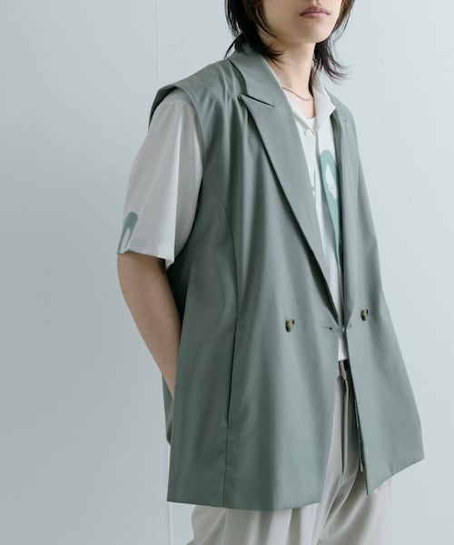 SENSE OF PLACE by URBAN RESEARCH(センスオブプレイスバイアーバンリサーチ)の「『ユニセックス』『セットアップ対応』 サイドスリットテーラードベスト(テーラードジャケット・メンズ・BLACK/GRAY/MINT・M/L)」の3枚目の写真