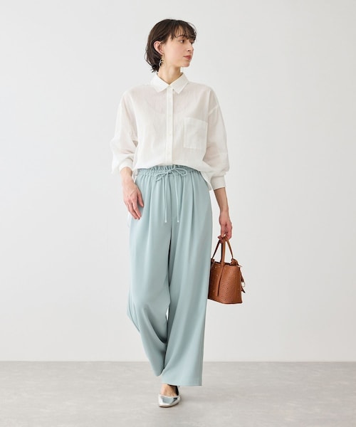 ROPE' PICNIC(ロペピクニック)の「お着軽シャツシリーズ 無地・ストライプ 2WAYシアーブラウス/接触冷感・通気性(シャツ/ブラウス・レディース・ホワイト/ネイビー/ブルー/ブルー系/ピンク/イエロー/ラベンダー/ダークブラウン/サックス/オレンジ・F)」の16枚目の写真