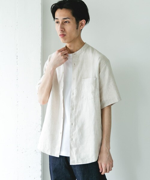 URBAN RESEARCH DOORS（アーバンリサーチドアーズ）の「シルケットリネン バンドカラーショートスリーブシャツ（シャツ/ブラウス・メンズ・ECRU/BROWN/INDIGO/HT CHECK・M/L/XL）」の11枚目の写真
