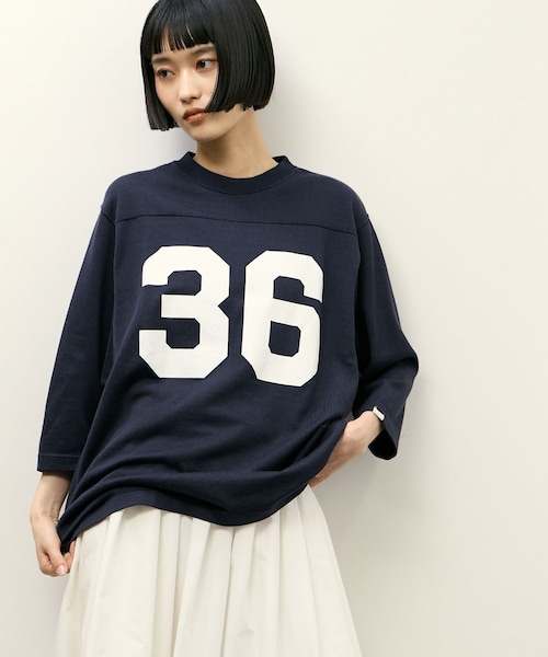 ADAM ET ROPE'（アダムエロペ）の「【Oblada(オブラダ)】別注 FOOTBALL TEE（Tシャツ/カットソー・レディース・オフホワイト/ブラウン/ネイビー・F）」の21枚目の写真