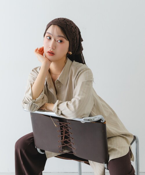 RODE SKO（ロデスコ）の「レースニットバブーシュカ（バンダナ/スカーフ・レディース・OFF/DARK BROWN・one）」の14枚目の写真