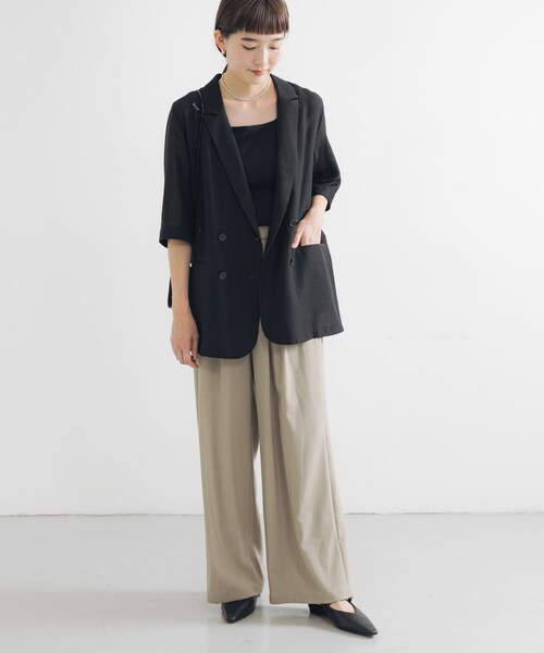 URBAN RESEARCH（アーバンリサーチ）の「『イージーケア』シアーメッシュハーフスリーブジャケット（テーラードジャケット・レディース・BEIGE/BLACK・FREE）」の6枚目の写真