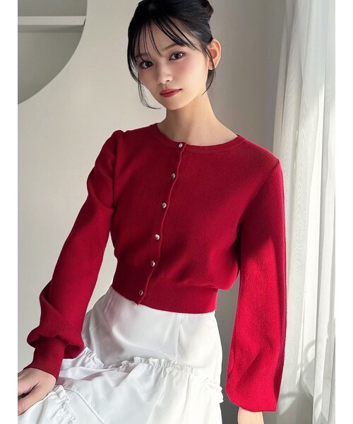 RESEXXY（リゼクシー）の「クルーネックニットカーディガン（カーディガン/ボレロ・レディース・アイボリー/ライトグレー/ブラック/レッド/ピンク・F）」の10枚目の写真