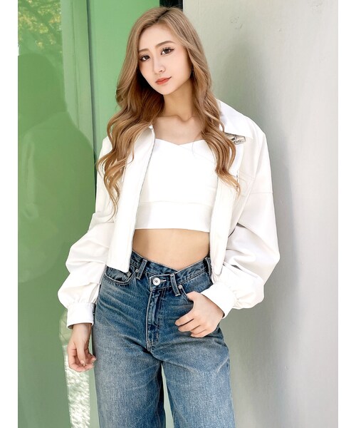GYDA フェイクレザー スタンドカラー ショート ジャケット ジェイダ GYDA Symmetry GYDA フェイクレザースタンドカラー