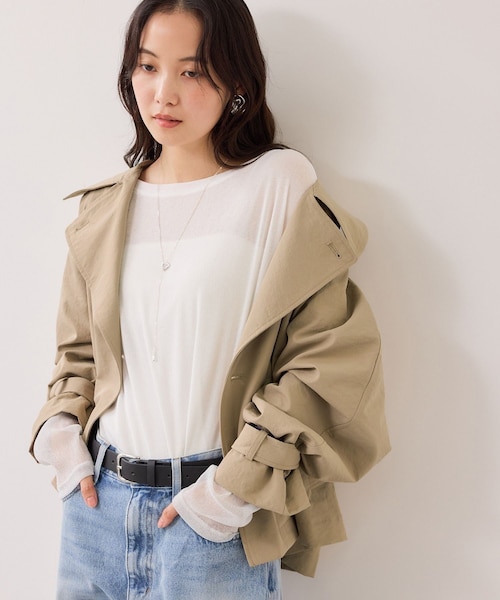 VIS（ビス）の「ショートトレンチコート/UVケア・撥水・花粉ガード（トレンチコート・レディース・ベージュ系/ネイビー・F）」の9枚目の写真