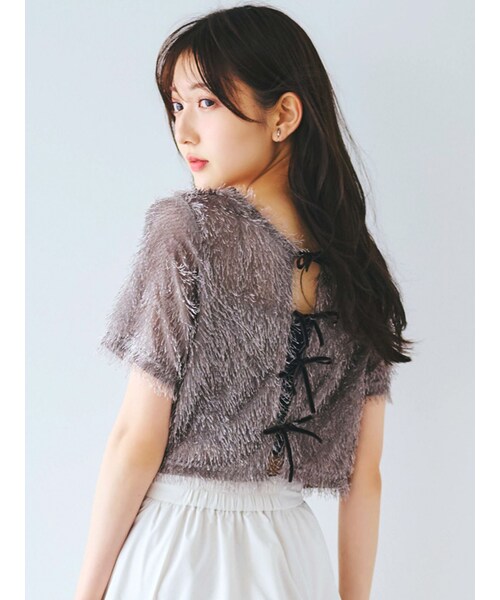 dazzlin（ダズリン）の「コンパクトシャギーリボンカットプルオーバー（Tシャツ/カットソー・レディース・オフホワイト/グレー/チャコールグレー/ブラック/ピンク・F）」の16枚目の写真