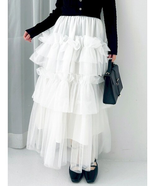 dazzlin（ダズリン）の「スーパーボリュームギャザースカート（スカート・レディース・オフホワイト/ブラック・S/M）」の6枚目の写真