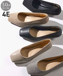 nissen | 【ゆったり幅広】スクエアトゥローヒールパンプス（ワイズ４Ｅ）(パンプス)