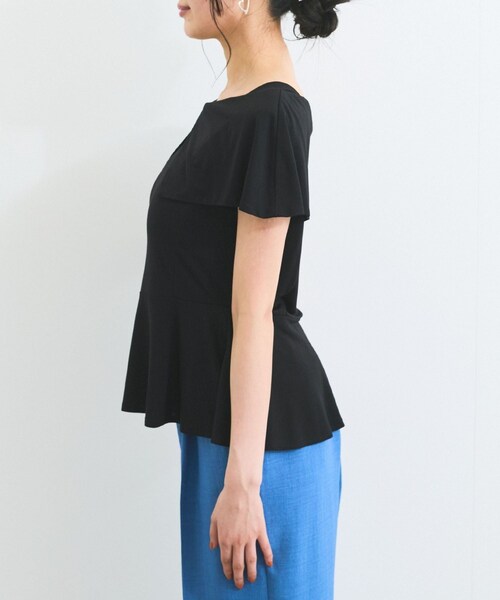 ペプラムカットソー　ブラック セール】【再入荷・WEB限定・洗える】フリルペプラムカットソー
