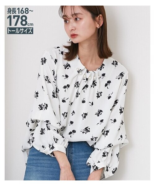 nissen（ニッセン）の「高身長　パールモチーフギャザー袖2WAYブラウス（トールサイズ）（シャツ/ブラウス・レディース・アイボリー/オフホワイト系花柄・MTT/LTT/LLTT/3LTT/4LTT/5LTT）」の9枚目の写真