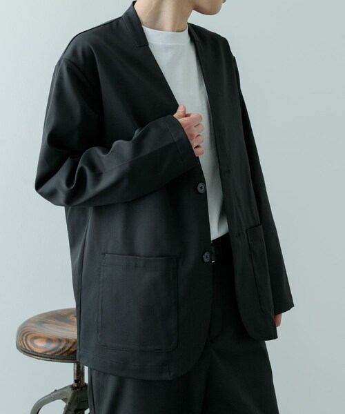 ITEMS URBANRESEARCH（アイテムズ アーバンリサーチ）の「『セットアップ対応』マシンウォッシャブルピケノーラペルジャケット（テーラードジャケット・メンズ・BLK/KHK/NVY・M/L）」の10枚目の写真