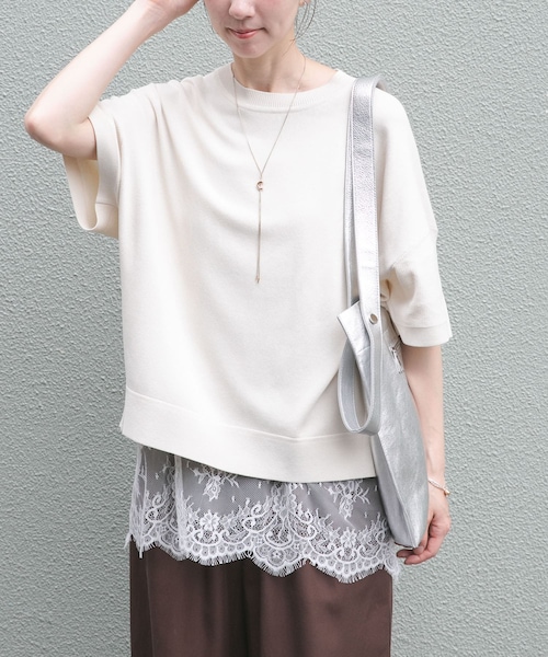 ITEMS URBANRESEARCH(アイテムズ アーバンリサーチ)の「『洗濯可』ニットTシャツ(ニット/セーター・レディース・OFF/BLK/CHA/GRN/ORG・Free)」の7枚目の写真