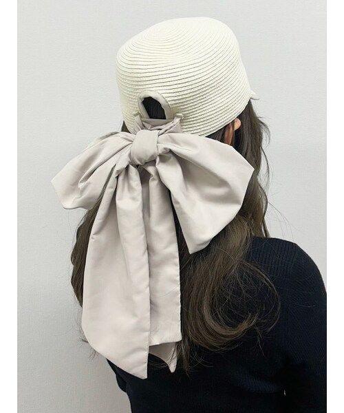 MERCURYDUO（マーキュリーデュオ）の「ビッグリボンペーパーキャップ（キャップ・レディース・アイボリー/ブラック・F）」の4枚目の写真