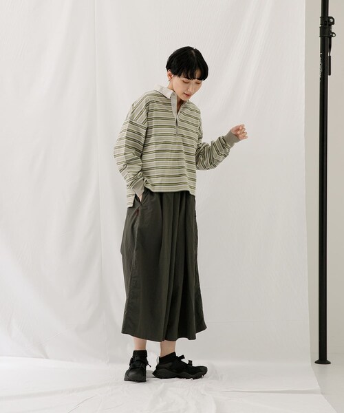EKAL（エカル）の「ネイチャーボーダープルオーバー（Tシャツ/カットソー・レディース・MILK WHITE/MOSS KHAKI・one）」の16枚目の写真