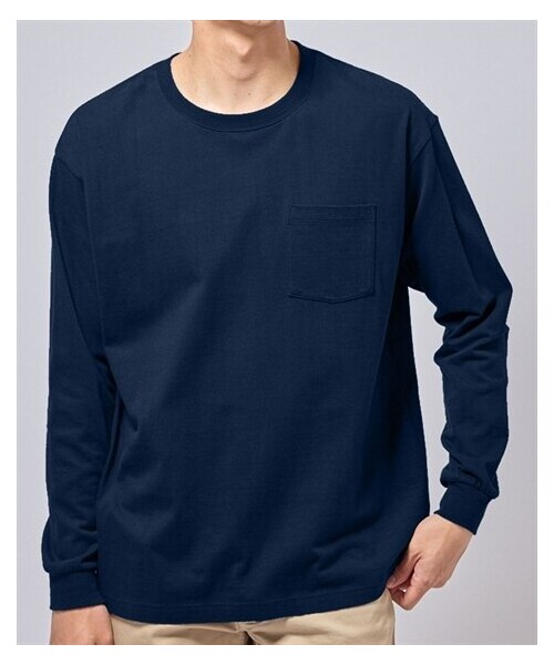 nissen（ニッセン）の「綿１００％ヘビーウェイトオーバーサイズ長袖Tシャツ（胸ポケット付）【大きいサイズ有】（Tシャツ/カットソー・メンズ・オフホワイト/チャコール/ネイビー/黒・M/L/LL/3L/4L/5L/6L/8L/10L）」の4枚目の写真