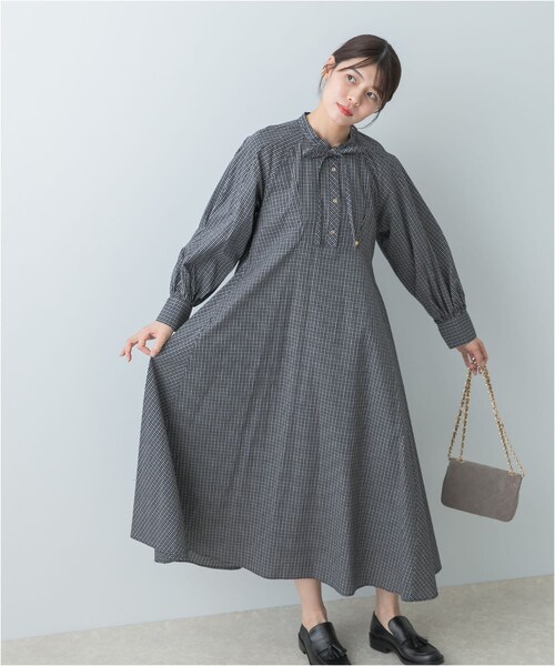 URBAN RESEARCH ROSSO（アーバンリサーチロッソ）の「F by ROSSO　チェックリボンシャツワンピース（ワンピース・レディース・OFF WHITE/KHAKI/NAVY・FREE）」の7枚目の写真