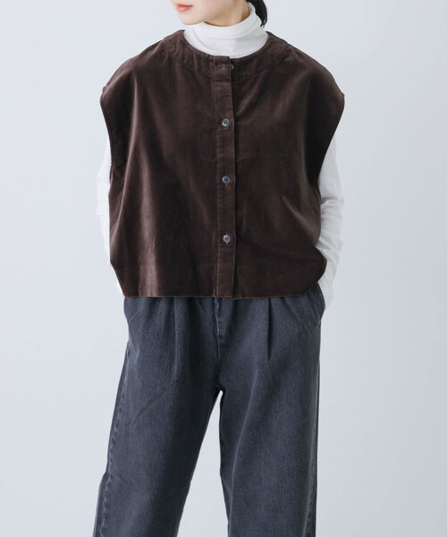 かぐれ（カグレ）の「コットンベルベット2WAYベスト（ベスト・レディース・GREGE/BROWN・Free）」の2枚目の写真